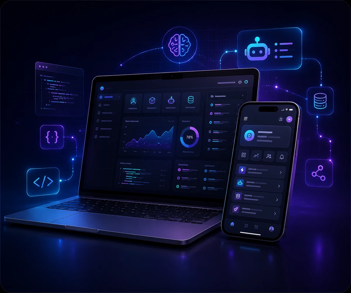 App, web apps, websites and AI automation — digital mockup
