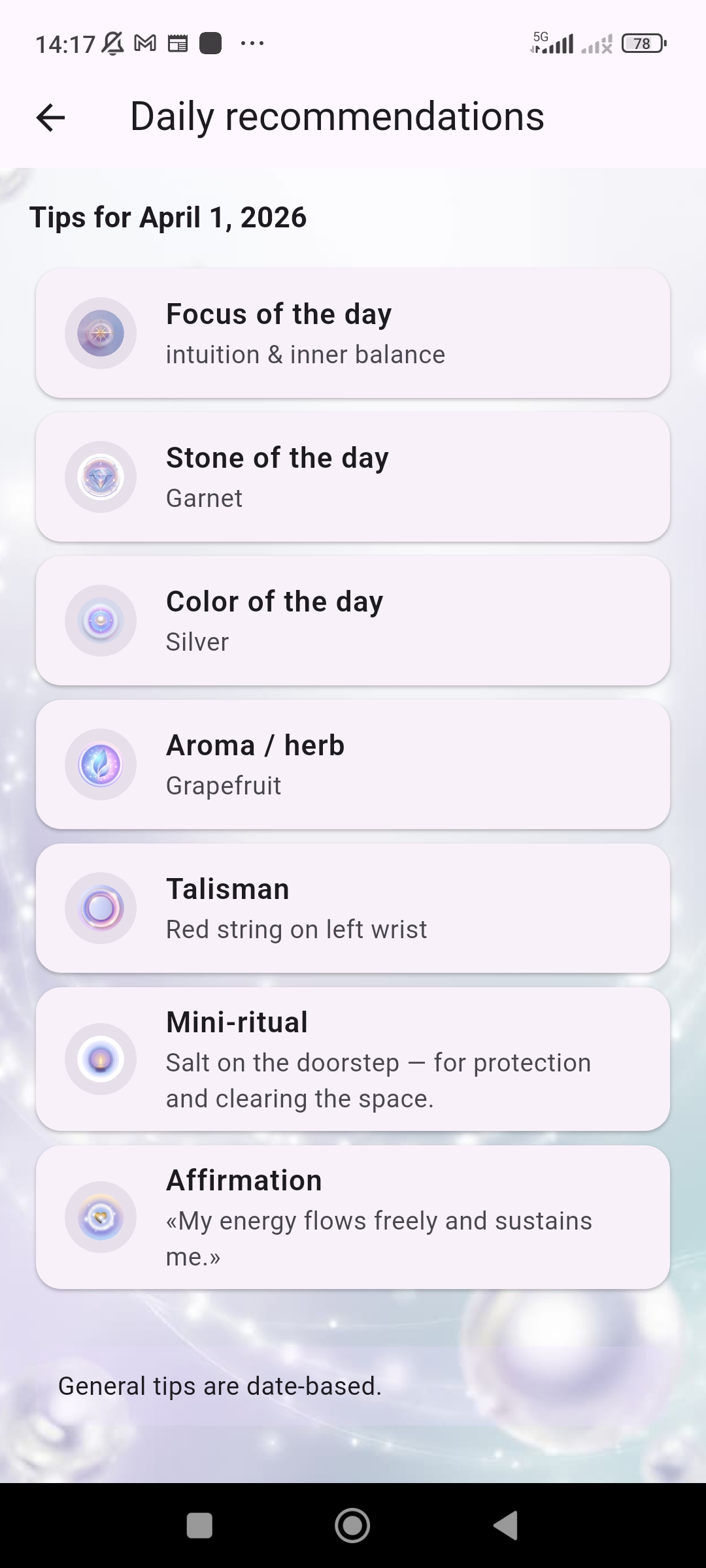 Astera Daily Recommendations screen